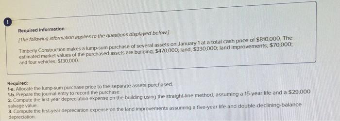 Required Information The Following Information Applies To The Questions Displayed Below Timberly Construction Makes A 1