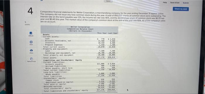 Seven Sub Chart 4 5 O No 18 Comparative Financial Statements For Welier Corporation A Merchandising Company For The Yea 1