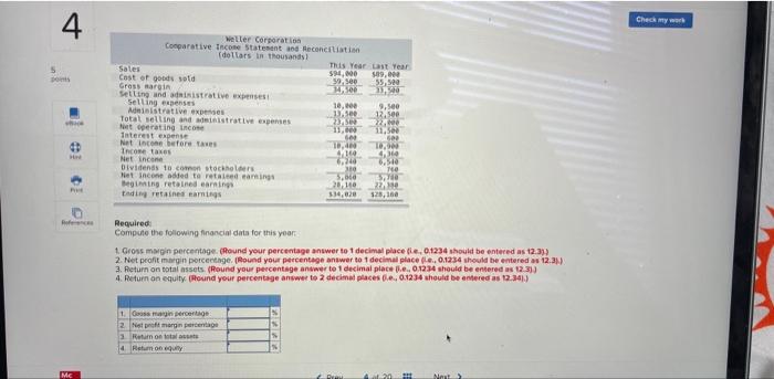 Seven Sub Chart 4 5 O No 18 Comparative Financial Statements For Welier Corporation A Merchandising Company For The Yea 2