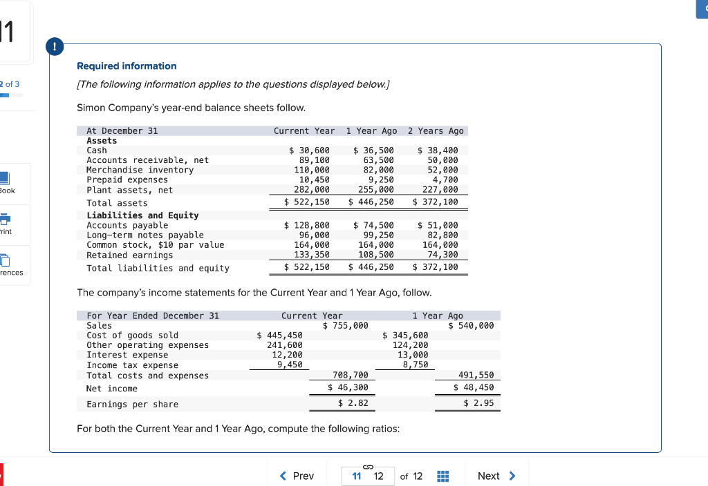 11 Required Information The Following Information Applies To The Questions Displayed Below 2 Of 3 Simon Company S Yea 1