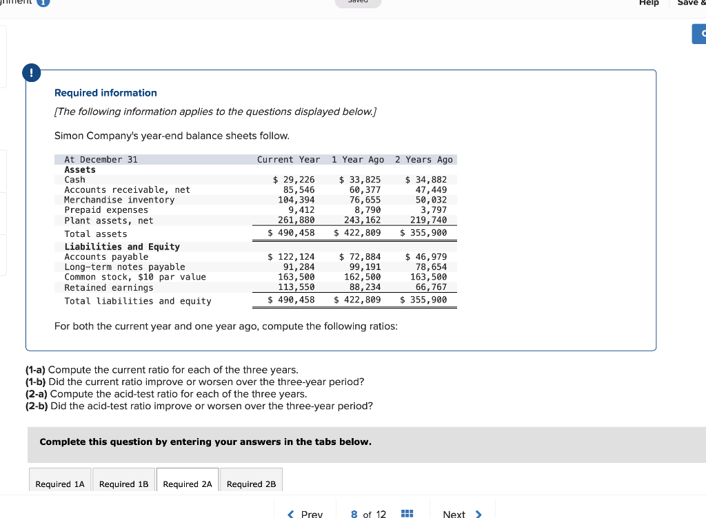 Help Save C Required Information The Following Information Applies To The Questions Displayed Below Simon Company S 1