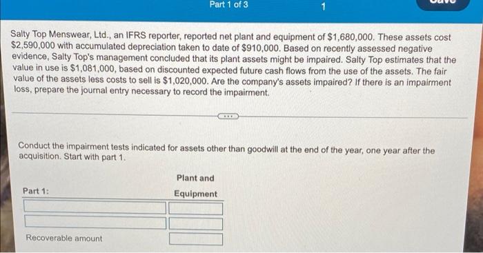 Part 1 Of 3 1 Salty Top Menswear Ltd An Ifrs Reporter Reported Net Plant And Equipment Of 1 680 000 These Assets C 1