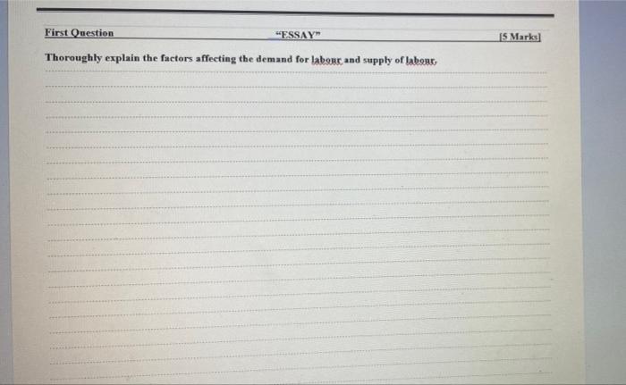 First Question Essay 15 Marks Thoroughly Explain The Factors Affecting The Demand For Labour And Supply Of Labore 1