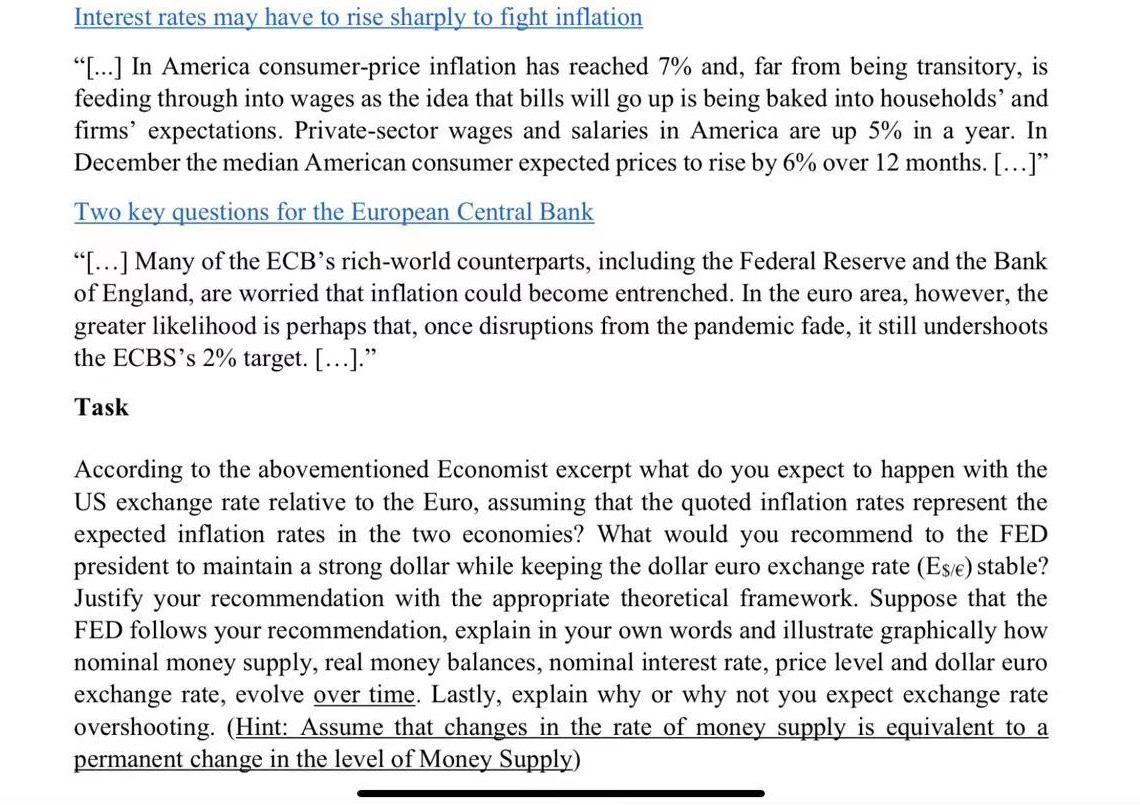 Interest Rates May Have To Rise Sharply To Fight Inflation In America Consumer Price Inflation Has Reached 7 And 1