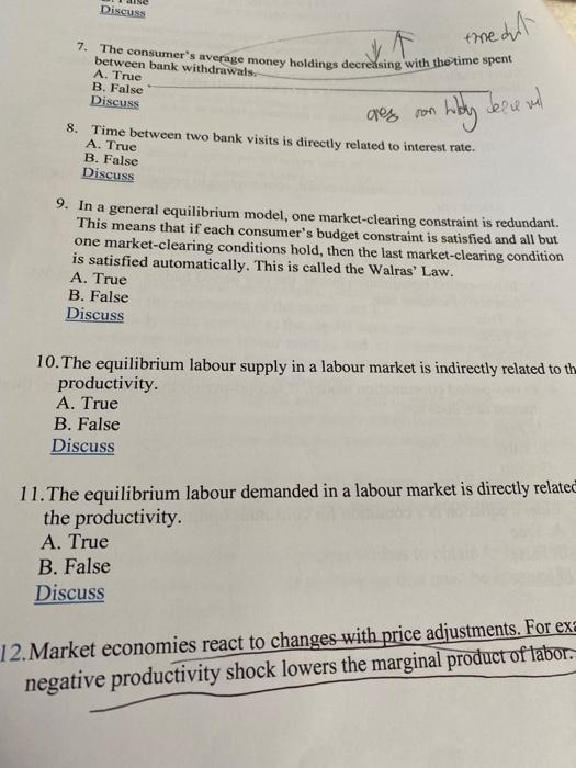 The Dit Discuss 7 The Consumer S Average Money Holdings Decreasing With The Time Spent Between Bank Withdrawals A Tru 1