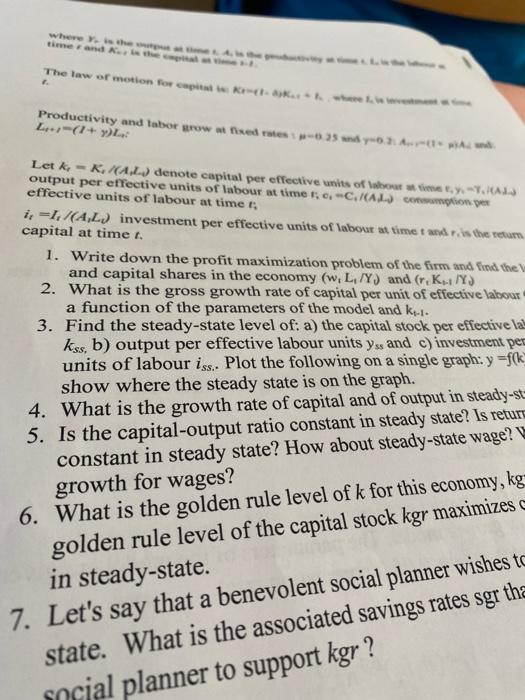 Where The Time And The The Law Of Motion For Capita Tak Www Productivity And Labor Grow A Fixed Rates And You L 1 L 1