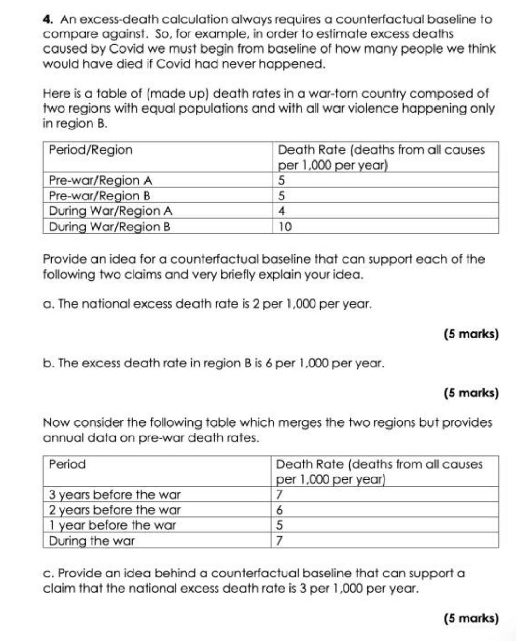 4 An Excess Death Calculation Always Requires A Counterfactual Baseline To Compare Against So For Example In Order T 1