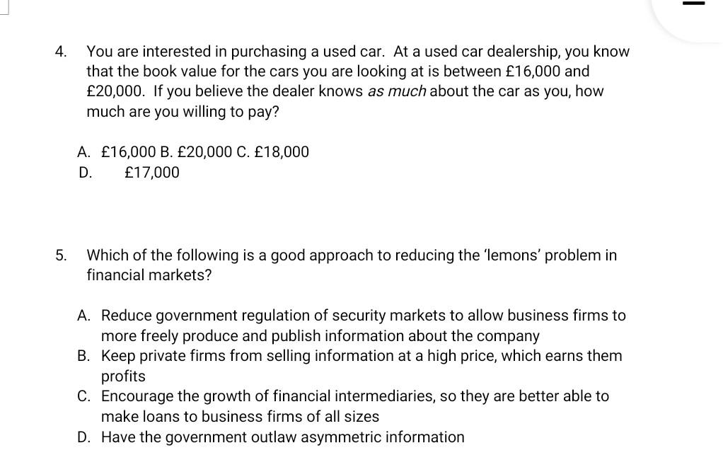4 You Are Interested In Purchasing A Used Car At A Used Car Dealership You Know That The Book Value For The Cars Yo 1