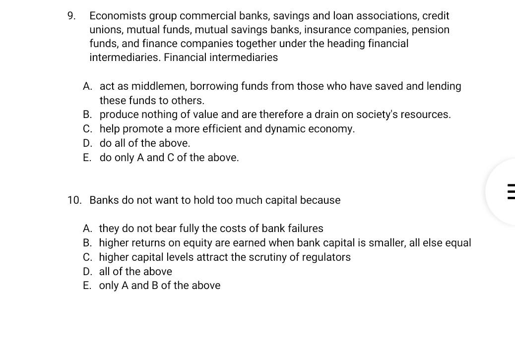 9 Economists Group Commercial Banks Savings And Loan Associations Credit Unions Mutual Funds Mutual Savings Banks 1