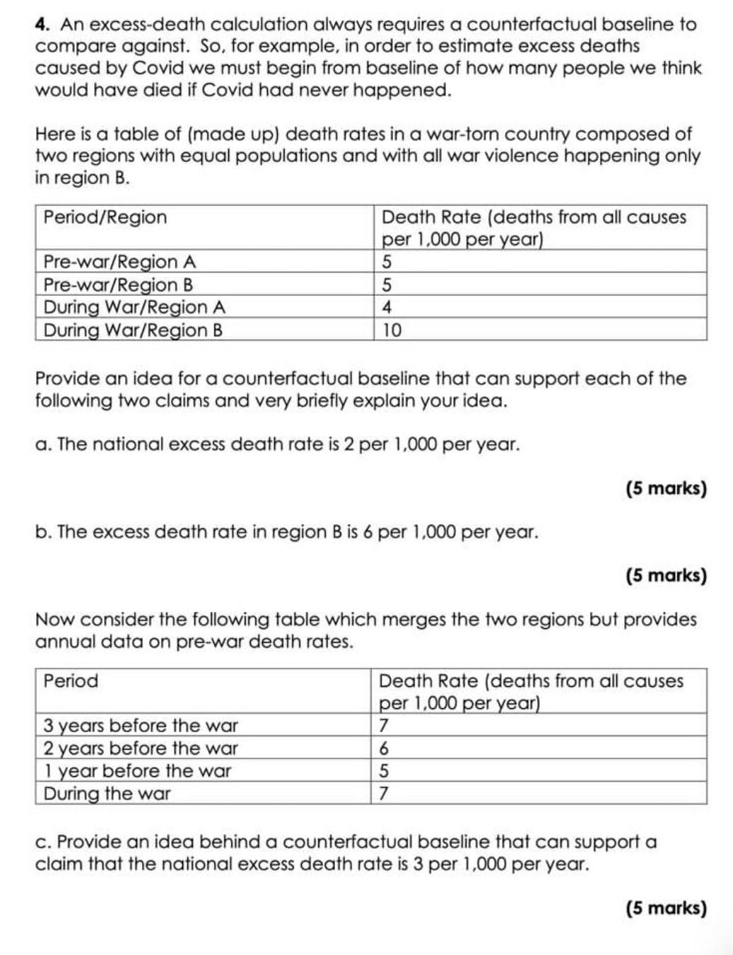 4 An Excess Death Calculation Always Requires A Counterfactual Baseline To Compare Against So For Example In Order T 1