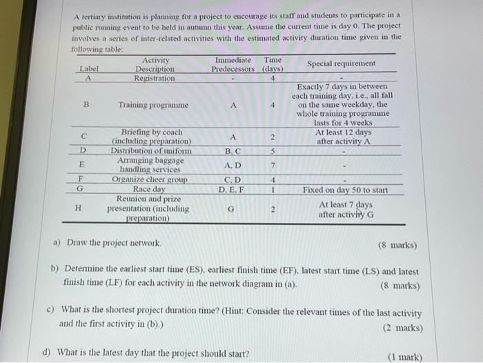 A A Tertiary Institution Is Planning For A Project To Encourage Its Staff And Students To Participate In A Public Runnin 1