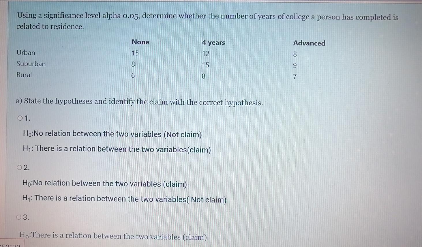 Using A Significance Level Alpha 0 05 Determine Whether The Number Of Years Of College A Person Has Completed Is Relate 1