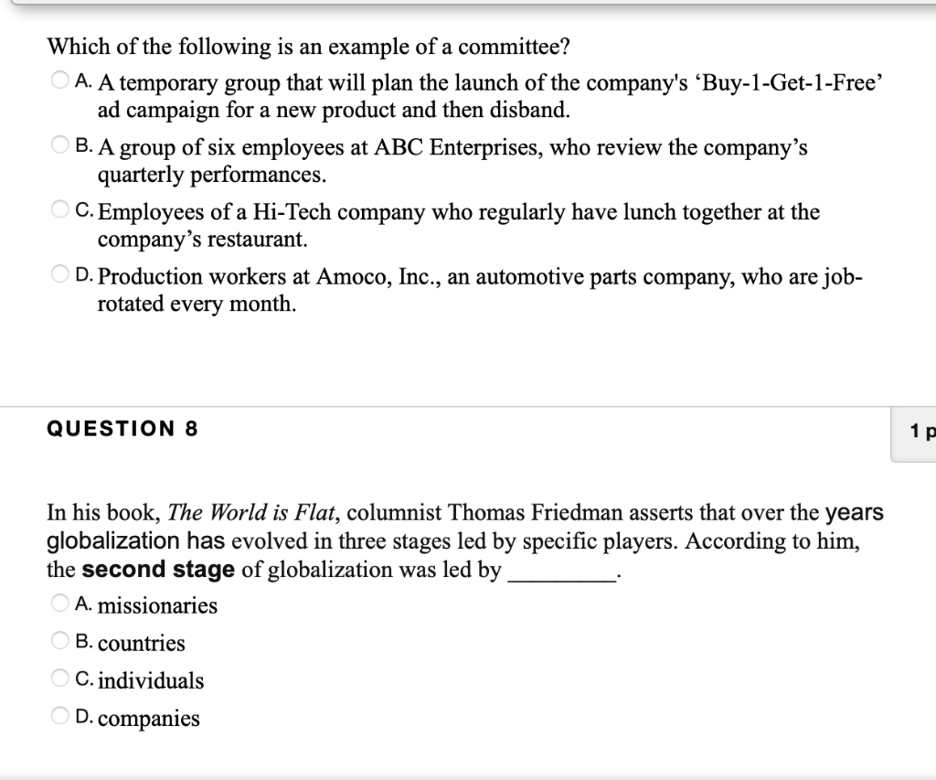 Which Of The Following Is An Example Of A Committee A A Temporary Group That Will Plan The Launch Of The Company S Bu 1