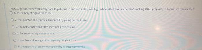 The Us Government Works Very Hard To Publicize In Our Elementary And High Schools The Harmful Effects Of Smoking If Thi 1
