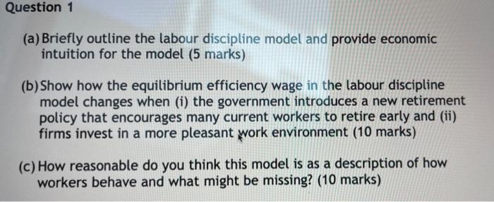 Question 1 A Briefly Outline The Labour Discipline Model And Provide Economic Intuition For The Model 5 Marks B Sh 1