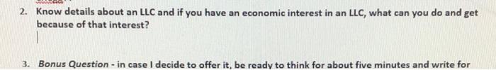 2 Know Details About An Llc And If You Have An Economic Interest In An Llc What Can You Do And Get Because Of That Int 2