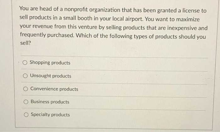 You Are Head Of A Nonprofit Organization That Has Been Granted A License To Sell Products In A Small Booth In Your Local 1