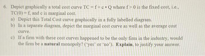 6 Depict Graphically A Total Cost Curve Tc F C Q Where F 0 Is The Fixed Cost I E Tc O F And C Is Marginal Cos 1