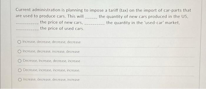 Current Administration Is Planning To Impose A Tariff Tax On The Import Of Car Parts That Are Used To Produce Cars Th 1