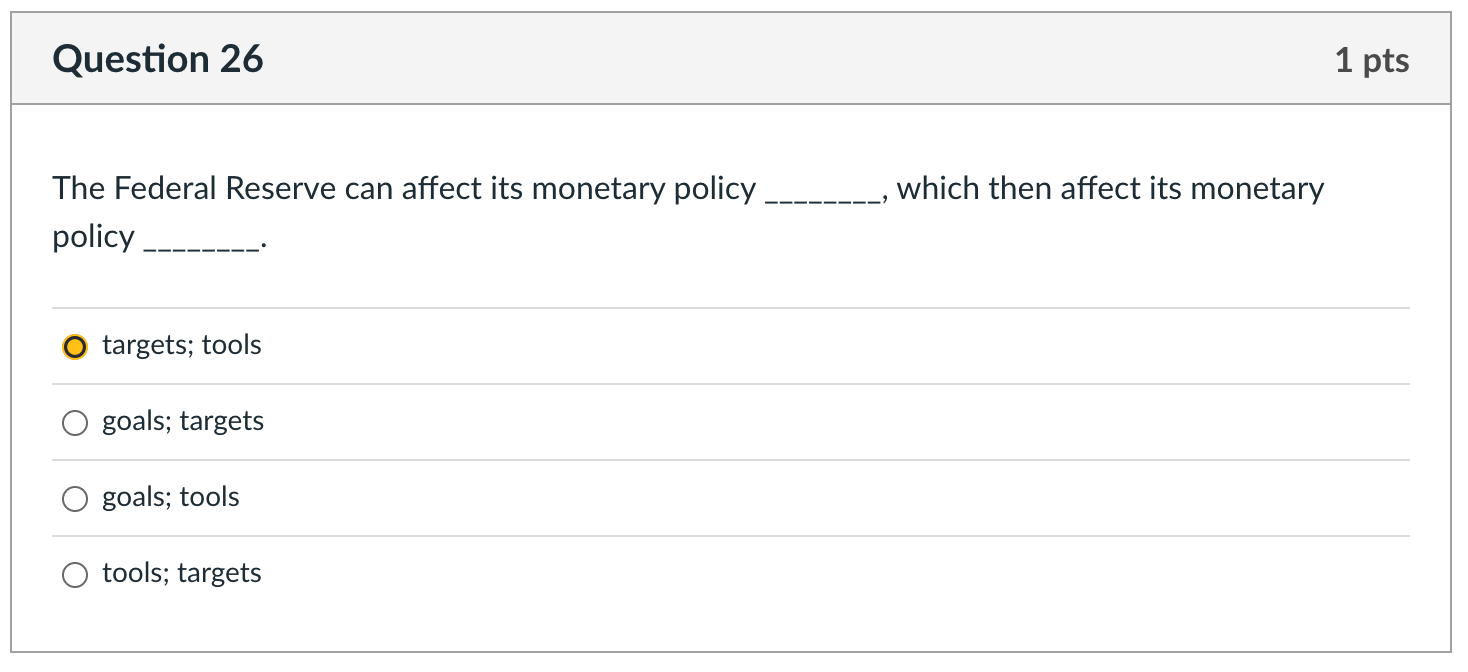 Question 26 1 Pts Which Then Affect Its Monetary The Federal Reserve Can Affect Its Monetary Policy Policy Targets 1