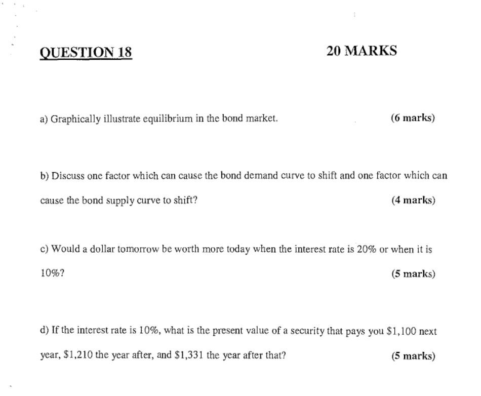 Question 18 20 Marks A Graphically Illustrate Equilibrium In The Bond Market 6 Marks B Discuss One Factor Which Can 1