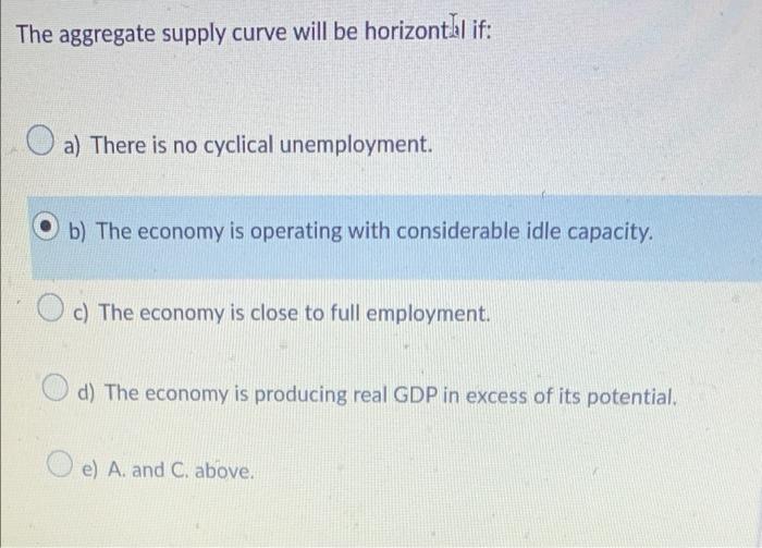 The Aggregate Supply Curve Will Be Horizontal If A There Is No Cyclical Unemployment B The Economy Is Operating With 1