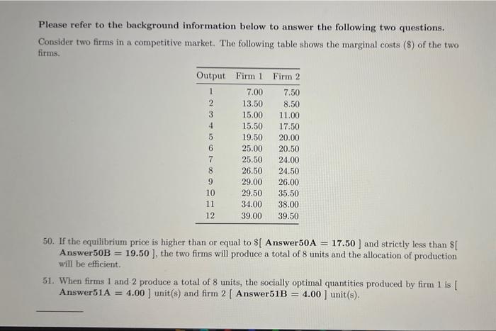Please Refer To The Background Information Below To Answer The Following Two Questions Consider Two Firms In A Competit 2