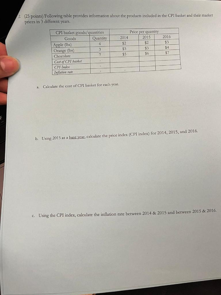 2 25 Points Following Table Provides Information About The Products Included In The Cpi Basket And Their Market Price 1