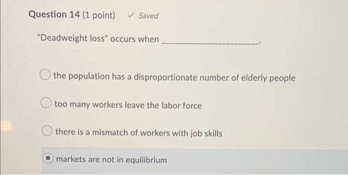 Question 14 1 Point Saved Deadweight Loss Occurs When The Population Has A Disproportionate Number Of Elderly People 1