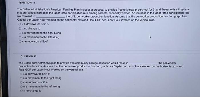 Question 11 The Biden Administration S American Families Plan Includes A Proposal To Provide Free Universal Pre School F 1