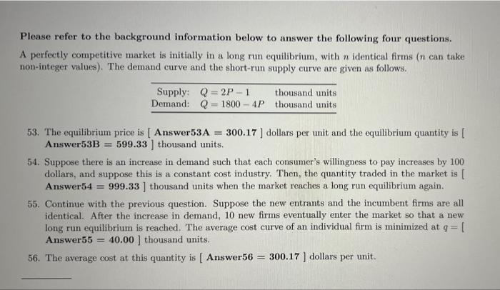 Please Refer To The Background Information Below To Answer The Following Four Questions A Perfectly Competitive Market 1