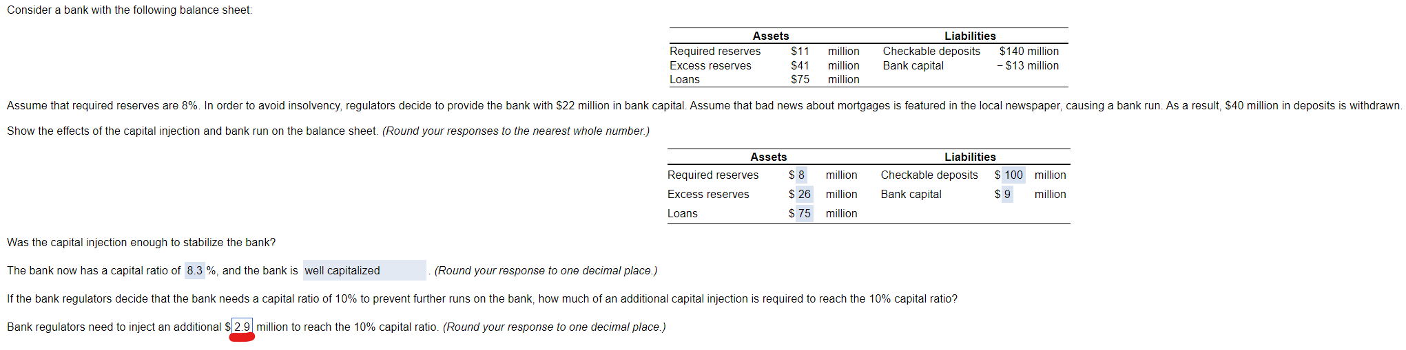 Consider A Bank With The Following Balance Sheet Assets Required Reserves 11 Excess Reserves 41 Loans 75 Million Mil 1