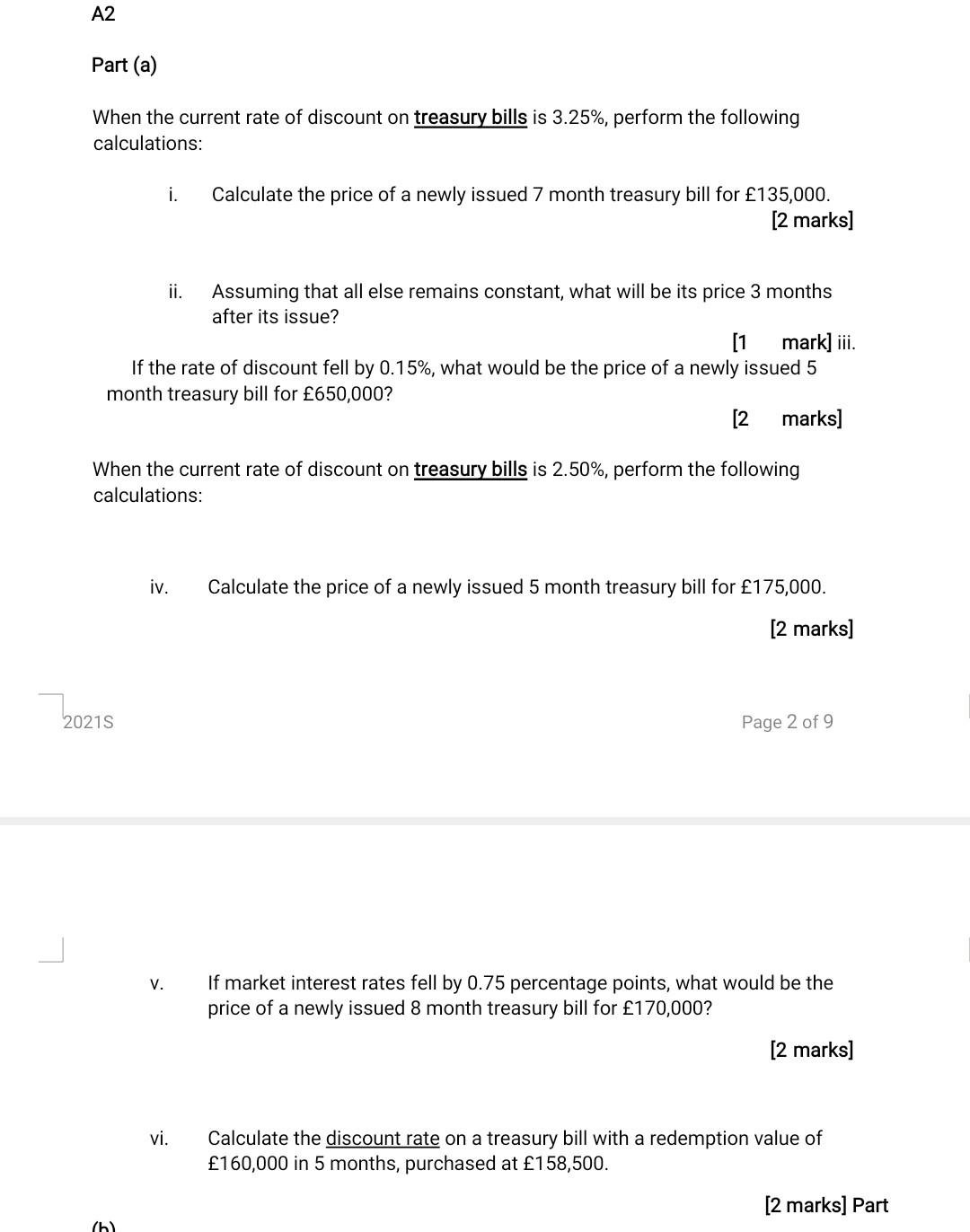 A2 Part A When The Current Rate Of Discount On Treasury Bills Is 3 25 Perform The Following Calculations I Calcula 1