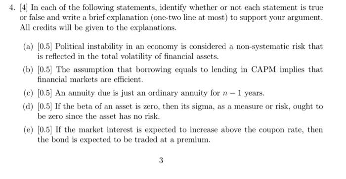 4 4 In Each Of The Following Statements Identify Whether Or Not Each Statement Is True Or False And Write A Brief Ex 1