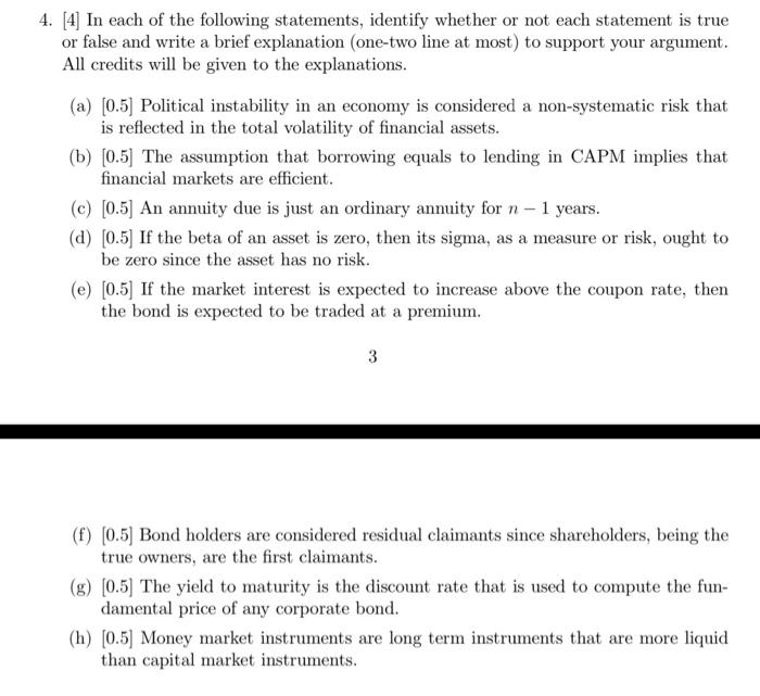 4 4 In Each Of The Following Statements Identify Whether Or Not Each Statement Is True Or False And Write A Brief Ex 1
