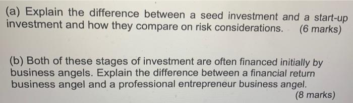 A Explain The Difference Between A Seed Investment And A Start Up Investment And How They Compare On Risk Consideratio 1