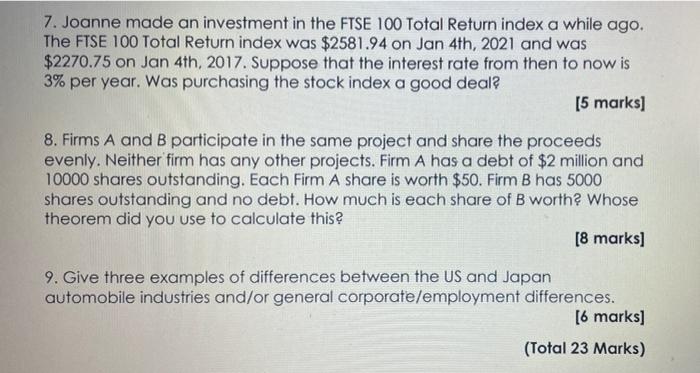 7 Joanne Made An Investment In The Ftse 100 Total Return Index A While Ago The Ftse 100 Total Return Index Was 2581 9 1