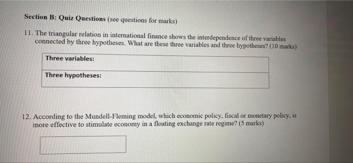 Section B Quiz Questions See Questions For Marks 11 The Triangular Relation In International Finance Shows The Inter 1