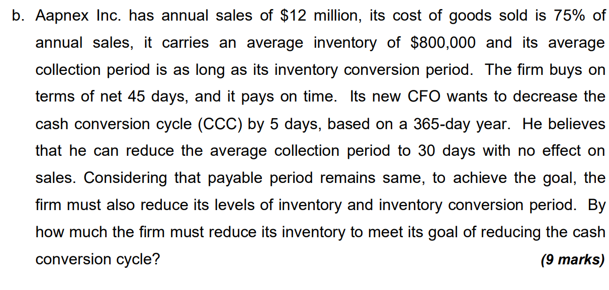 B Aapnex Inc Has Annual Sales Of 12 Million Its Cost Of Goods Sold Is 75 Of Annual Sales It Carries An Average Inv 1