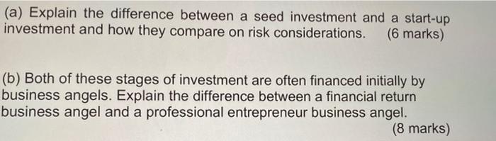 A Explain The Difference Between A Seed Investment And A Start Up Investment And How They Compare On Risk Consideratio 1