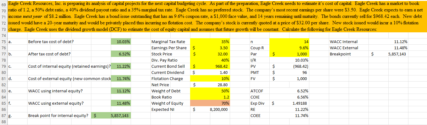 A 69 Eagle Creek Resources Inc Is Preparing Its Analysis Of Capital Projects For The Next Capital Budgeting Cycle As 1
