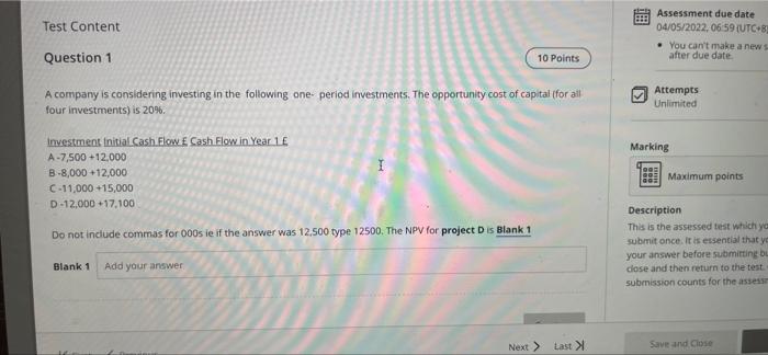 Test Content Assessment Due Date 04 05 2022 06 59 Utc 8 You Can T Make A New After Due Date Question 1 10 Points A C 1