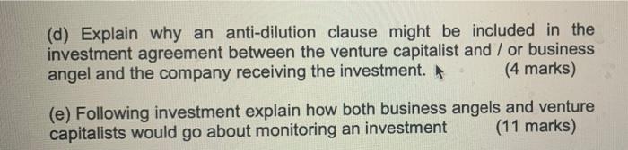 D Explain Why An Anti Dilution Clause Might Be Included In The Investment Agreement Between The Venture Capitalist And 1