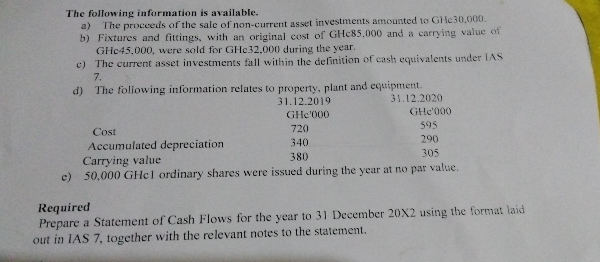 Cash Flow Statement 01 Of Cash Flows Been Asked To Prepare The Company S Statement Of Cash Flows Implementing Tas 7 Sta 2