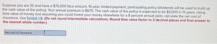 Suppose You Are 35 And Have A 75 000 Face Amount 15 Year Limited Payment Participating Policy Dividends Will Be Used 1