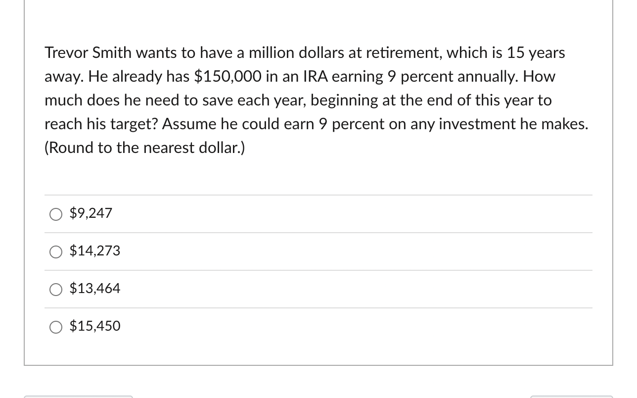 Trevor Smith Wants To Have A Million Dollars At Retirement Which Is 15 Years Away He Already Has 150 000 In An Ira Ea 1