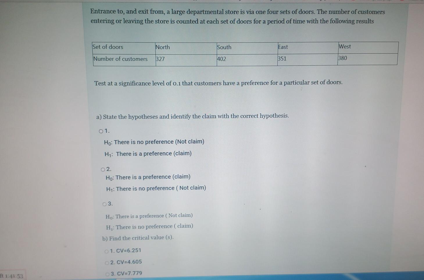 Entrance To And Exit From A Large Departmental Store Is Via One Four Sets Of Doors The Number Of Customers Entering O 1