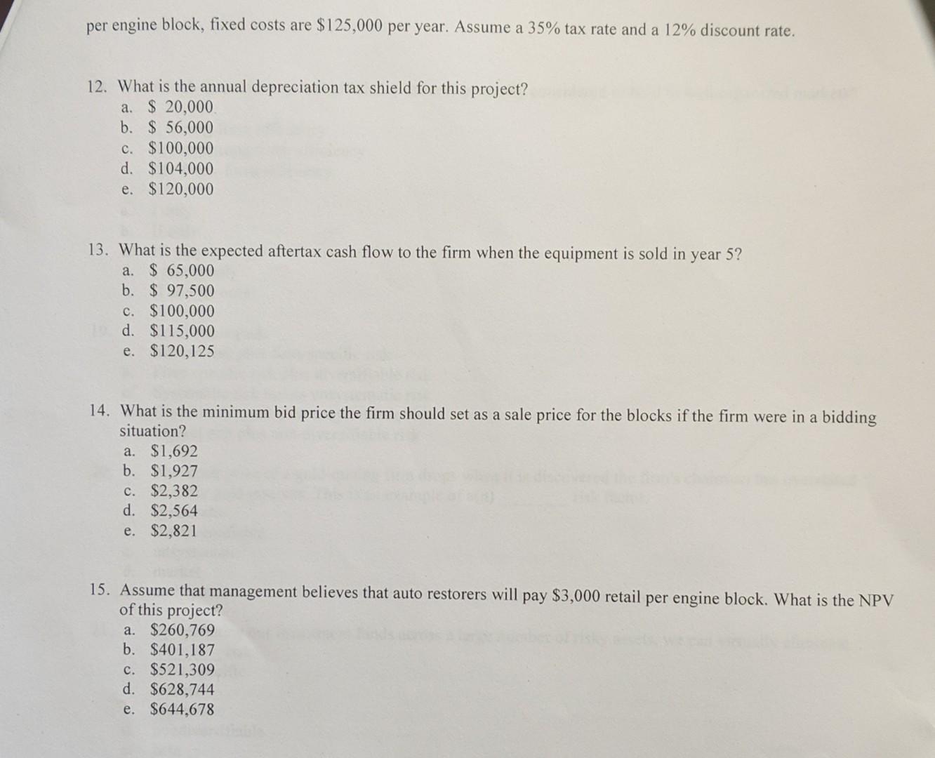 Use The Following To Answer Questions The Next 4 Questions The Managers Of Rustyparts Inc Plan To Manufacture Engine 2