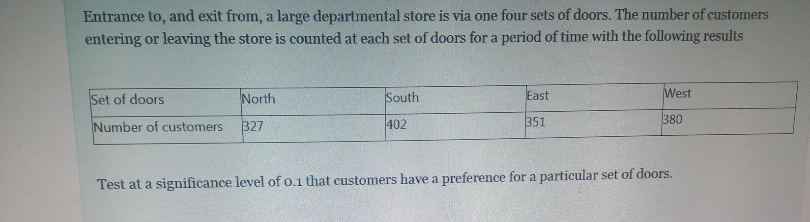 Entrance To And Exit From A Large Departmental Store Is Via One Four Sets Of Doors The Number Of Customers Entering O 1