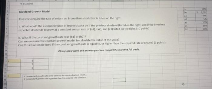 9 15 Points Dividend Growth Model De 6 00 On 5 Ton Investors Require The Rate Of Return On Bruno Bro S Stock That Is Li 1